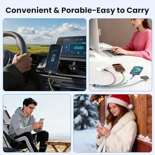 Jogrytece Travel Essentials,USB A/C 4 in 2 Multi Charging Cable for i Watch Charger/Type C Charger/IP Port,Travel Chargers for Multiple Devices, Portable Designed for iWatch &iPhone 17-12 5FT - Thumbnail 5