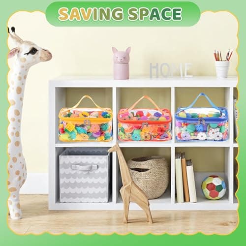 4 Packs Clear Toy Storage Bags, Colorful PVC Waterproof Toy Organizer with Zip Reusable Bags for Building Blocks, Board Game, Puzzles, Kids Books, Stationery - Thumbnail 6