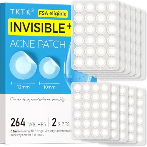 TKTK Pimple Patches for Face, 0.01cm Ultra-Thin Invisible Acne Patches, Hydrocolloid Patches for Breakouts, Absorbs Zits & Blemish, Suitable Under Makeup, 2 Sizes(10mm/12mm) 264 count