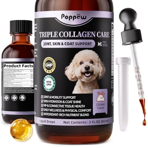 POPPAW Collagen for Dogs - 12-in-1 Liquid Collagen for Skin & Coat Support, Hip & Joint with Types I, II & III Drops, Hyaluronic Acid, Green-Lipped Mussel - Chicken Flavor, 2 FL Oz - Image 1