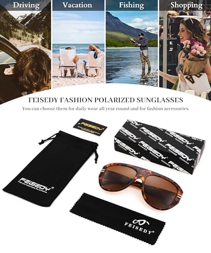 FEISEDY Retro Polarized Oversized Sunglasses for Men Women Trendy 70s Vintage Plastic Frame Sun Glasses B4150 - Thumbnail 6