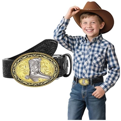 Kids Western Belt for Boys Girls Embossed Cowboy Cowgirl Genuine Leather Kid Western Buckle Belts for Jeans Gifts - Image 1