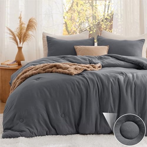 Bedsure Queen Comforter Set Dark Grey, Soft Prewashed Queen Size Bedding, Quilted Comforter with Circle Design, Down Alternative Comforter for All Seasons, 3 Pieces Bed Set with 2 Pillow Shams
