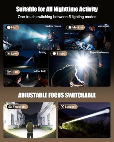 SKYFIRE Rechargeable Flashlights High Lumens: LED Super Bright Flashlight 3000lm Zoomable 5 Modes Tactical Waterproof Powerful Flash Light for Camping, Emergency, Holiday Gift (with Ignition Lens) - Thumbnail 3