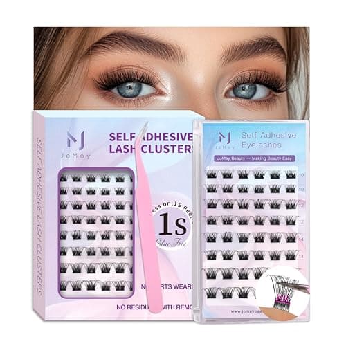 JoMay Self Adhesive Eyelashes, Press on Lashes No Glue Needed, Glueless Lashes Pre-Glued Natural Cluster Extension Kit D Curl For Beginners, No Sticky Residue 1 Step DIY 48PCS 10-16mm X01 - Image 1
