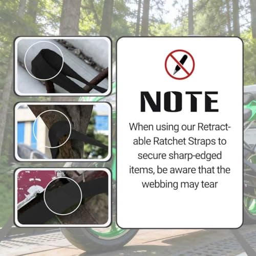 Retractable Ratchet Straps (2-Pack) - Heavy Duty Auto Slow Retraction Tie Down Straps - 1 Inch x 13 Feet (1,800lb Break Strength) for Truck, Cargo Trailer, Motorcycle, ATV, UTV - Black - Thumbnail 4
