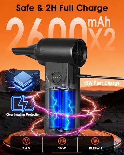 Efficore Durable Compressed Air Duster, 110K RPM Brushless Motor, 15W Fast Charge; Cordless Electric Air Duster, 4 Gears Adjustable; Rechargeable Air Blower for PC, Car, House, Outdoor Cleaning,Black - Thumbnail 2