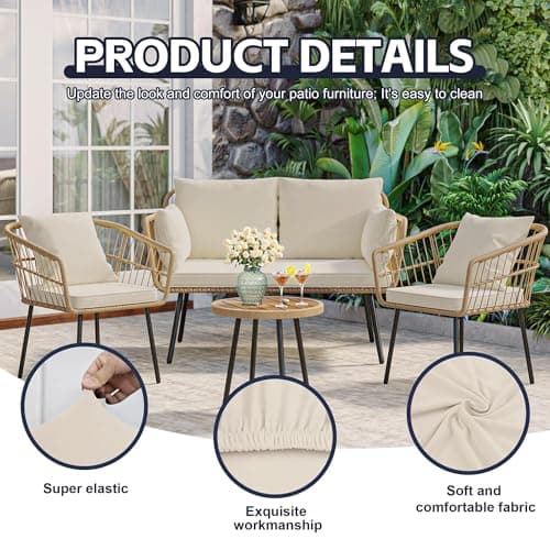 MRGSDL 8Pcs Patio Cushion Covers,Outdoor Cushions Covers,Stretch Cushion Covers Replacement, Washable and Reusable Furniture Protectors(Beige) - Thumbnail 3