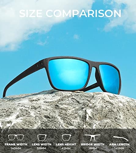 KALIYADI Polarized Sunglasses Men, Lightweight Mens Sunglasses Polarized UV Protection Driving Fishing Golf (Black/Ice Blue/Brown) - Thumbnail 3