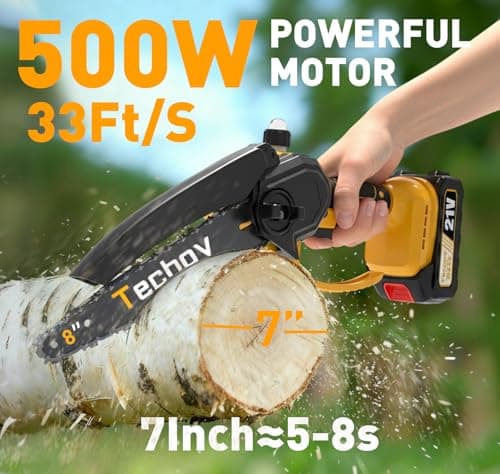 8 Inch Mini Electric Chainsaw Cordless, 6 Inch Portable Chain Saw for Makita 18V Battery Powered Saws Small HandHeld Saw with 2 Batteries and Chains Yard Tool Tree Trimming Wood Cutting Gifts Men Dad - Thumbnail 2