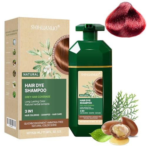 SHIHUANUO Hair Dye Shampoo 3 in 1 for Gray Hair Coverage, Herbal Ingredients Natural Shampoo Hair Dye for Women & Men/Ammonia-Free 520m（Wine Red） - Image 1