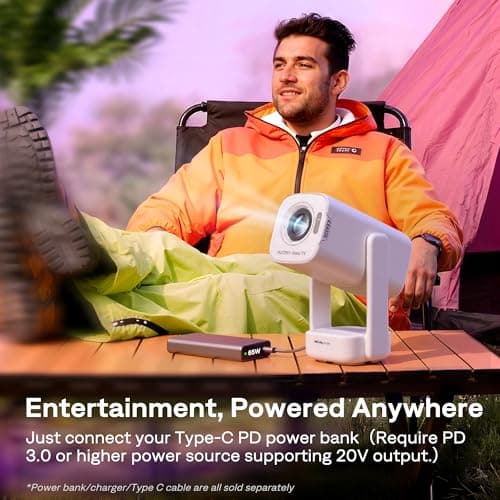 Aurzen Roku TV USB-C Powered Smart Portable Projector with Wifi and Bluetooth, D1R air Roku Built-in, Native 1080P, DoIby Audio, Mini Projector for Home/Outdoor Movies, White - Thumbnail 4