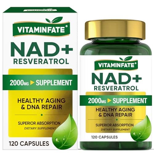 VITAMINFATE NAD+ Supplement 2000 mg - 120 Capsules True NAD+ & Resveratrol, NMN Alternative Supports Anti-Aging, Cellular Energy & Repair, Metabolism & Brain Boost for Men & Women - Image 1