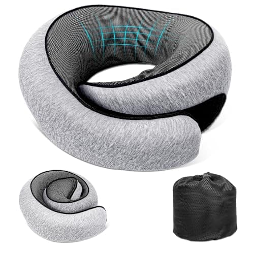GongPath Travel Neck Pillow for Airplanes, Memory Foam with Chin Support, Ergonomic 360 Degree Cervical Support for Plane/Car/Train/Office (Light Grey) - Image 1