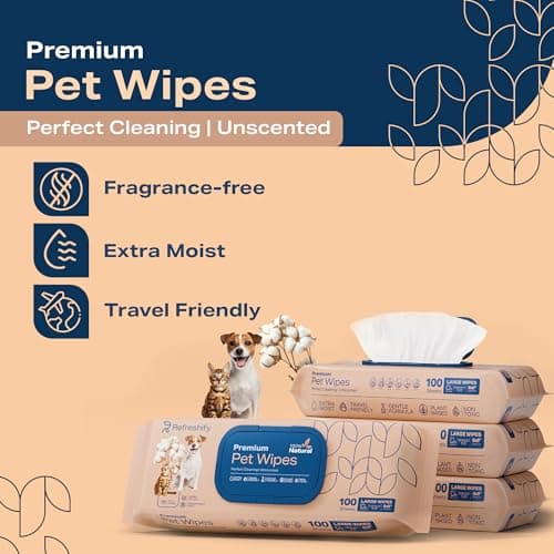 REFRESHIFY Dog Wipes for Paws and Butt - Plant Based Unscented (Pack of 400) - Pet Wipes for Dogs and Cats - Deodorizing Non Toxic Dog Wipes, +12 Additional Travel Wipes - Thumbnail 2