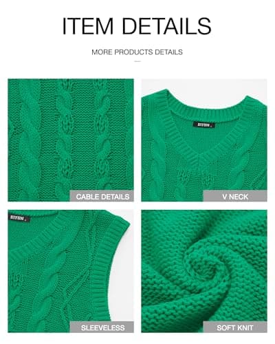 BTFBM Sweater Vest Women Oversized V Neck Cable Knit Casual Pullover Sweaters Fall Outfits 2025 Sleeveless Tops(Green, X-Large) - Thumbnail 6