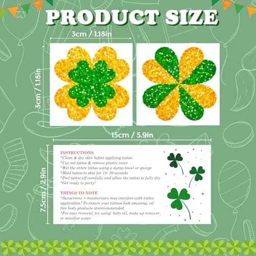 St Patricks Day Accessories - 100 PCS Shamrock Temporary Tattoos for Kids | St Patricks Day Shirt Women - Saint Patricks Day Green Gold Lucky Clover Stickers Crafts Makeup Party Favors Supplies - Thumbnail 2