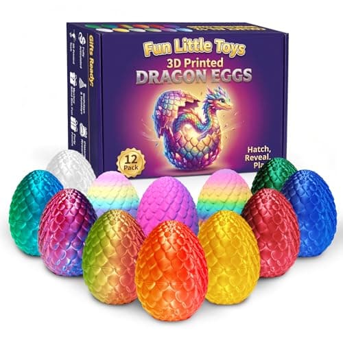 FUN LITTLE TOYS 12 Pack 3D Printed Dragon Eggs with Articulated Dragons, 12 No-Duplicate Colors, Non-Candy Easter Egg Hunt Fillers, Basket Stuffers, Party Favors & Classroom Prizes for Kids - Image 1