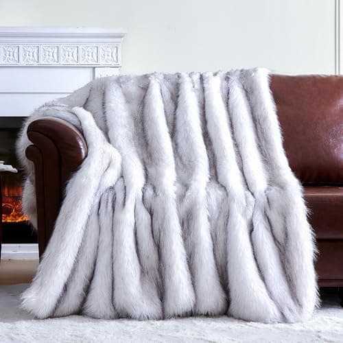 GEMBED Fluffy Faux Fur Throw Blanket – Super Soft Warm Thick Plush Blanket for Bed, Couch & Office, Cozy Fuzzy Throw with Flannel Backing,60"x80", White - Image 1