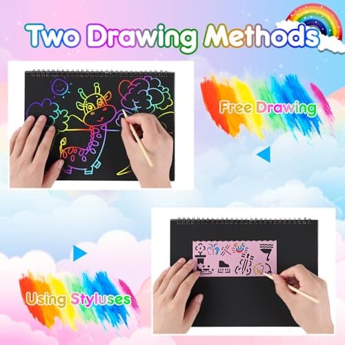 JMMICO 6 Packs Rainbow Scratch Notebook, Easter Basket Stuffers, Scratch Art for Kids with Reusable Cleaner Tool, Arts and Crafts for Kids 4-8-12, Easter Gifts for 4 5 6 7 8 9 Year Old Girl Boy - Thumbnail 3