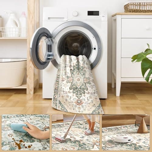 Roseek Area Rugs 5x7, Washable Rugs for Living Room, Non-Slip Rug, Boho Medallion Rug, Distressed Carpet, Low Pile Boho Rugs for Bedroom Dining Room - Thumbnail 2