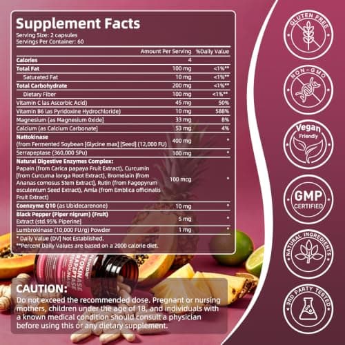 Nattokinase Supplement 12,000 FU - Systemic Enzymes Complex with Serrapeptase, Lumbrokinase & CoQ10 - Supports Cardiovascular Health, Blood Flow & Circulation - 120 Non-GMO Vegetarian Capsules - Thumbnail 2