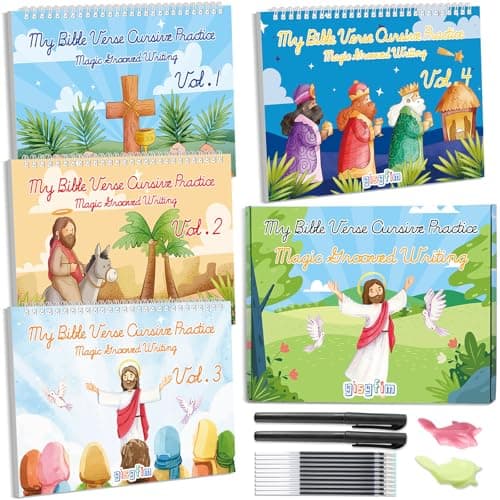 gisgfim Bible Magic Grooved Writing Practice Books for Kids Reusable Grooved Handwriting Workbooks for Kids Ages 3-8 Tracing Bible Magic Copybooks for Christian Sunday School Gifts Prizes（Cursive） - Image 1