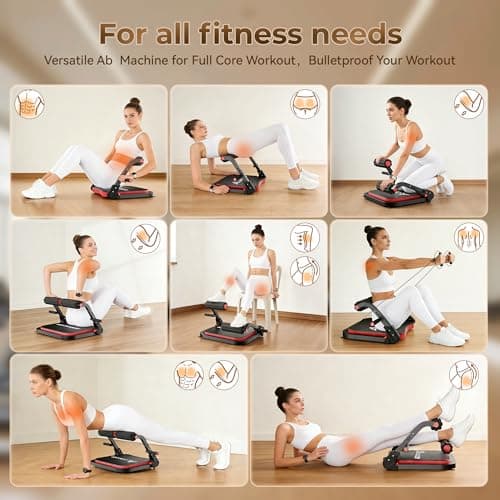 ALLYOUGER Ab Machine for Home Gym, Foldable Sit Up Exercise Equipment with 3 Resistance Levels & Auto-Rebound, Adjustable Core & Ab Trainer for Full Body Workout, Stomach Exercise Machine (Red） - Thumbnail 3