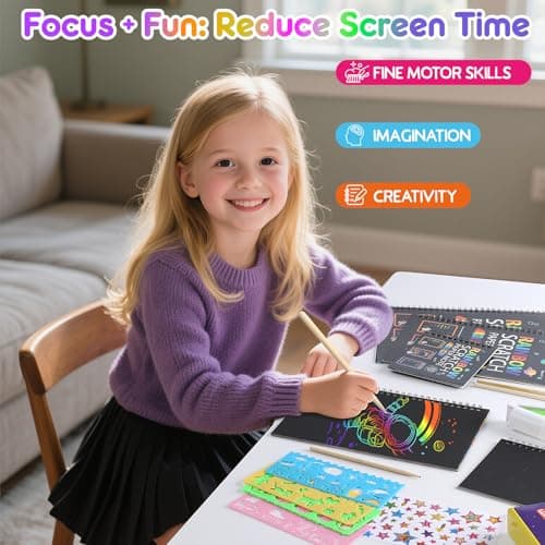 JMMICO 6 Packs Rainbow Scratch Notebook, Easter Basket Stuffers, Scratch Art for Kids with Reusable Cleaner Tool, Arts and Crafts for Kids 4-8-12, Easter Gifts for 4 5 6 7 8 9 Year Old Girl Boy - Thumbnail 4