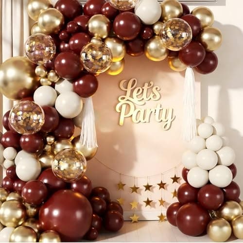 Burgundy Balloon Garland Arch Kit 143Pcs Burgundy Maroon Sand White Metallic Gold Confetti Balloons for Wedding Birdal Shower Graduation Birthday Party Decorations - Thumbnail 4