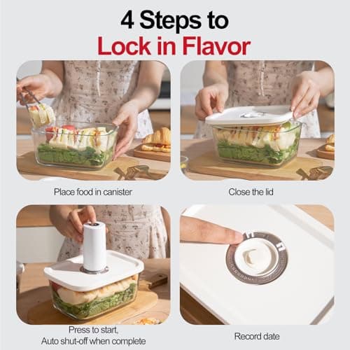 CABIBOX Compact Vacuum Sealer for Food(Powerful Handheld Vacuum Sealer Machine+ 3 Glass Vacuum Containers +10 Reusable Vacuum Bags) for Kitchen Travel Fridge Meal Prep, Gifts for Mom, Wife, Chef - Thumbnail 6