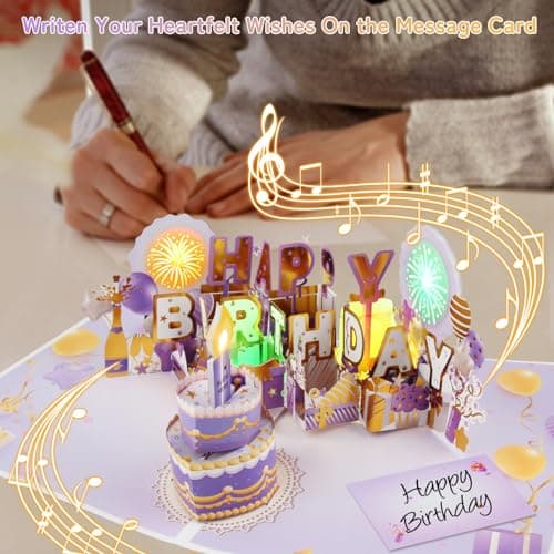 XTF2015 Firework Birthday Cards，Music & LED Lights 3D Pop Up Greeting Card - Thumbnail 4