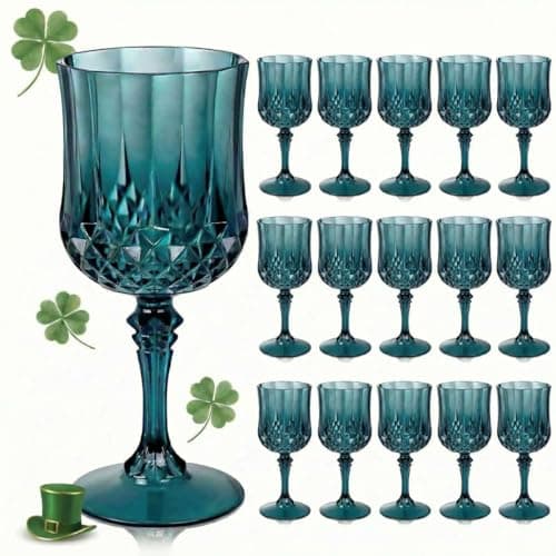Ciaell 24PCS Green Plastic Wine Glasses - 7 Oz Plastic Goblets for Party - Green Vintage Drinking Glasses - Disposable Water Goblets Set for Wedding, Bar, Wine, Beer, Juice, Cocktail，St. Patrick's Day - Image 1