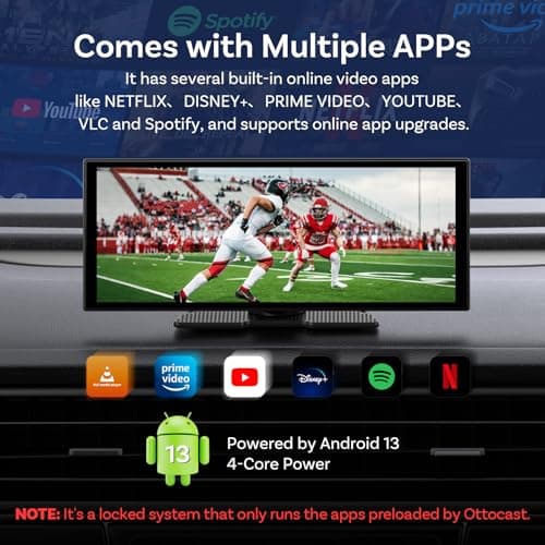 OTTOCAST ScreenFlow, 11.4" Portable CarPlay Screen for Car with Netflix YouTube and Backup Camera for iPhone(iOS 8+) Android Auto(Android 10+), Built-in Apps, Android 13 OS - Thumbnail 2