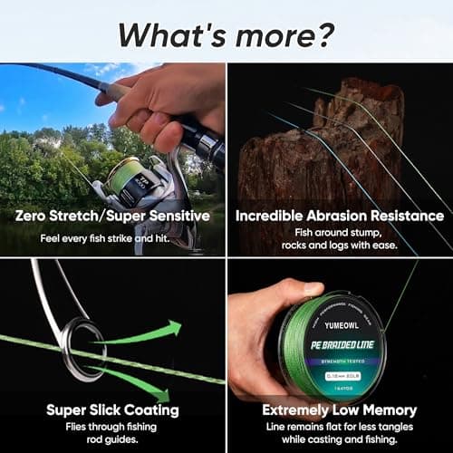 YUMEOWL Braided Fishing Line, Cost Effective,Zero Stretch,Abrasion Resistant,Braided Line, 4 Strand, Ocean Blue, 1093YDS, 20LB, 0.18MM - Thumbnail 3