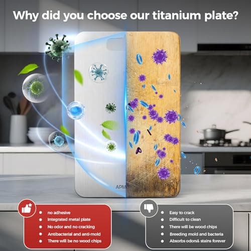 APMRQIB Titanium Cutting Board, 100% Pure Titanium Cutting Boards for Kitchen, Double Sided Non Toxic Cutting Board, Hygiene Durable Dishwasher Safe 10.5”×6.3” - Thumbnail 3