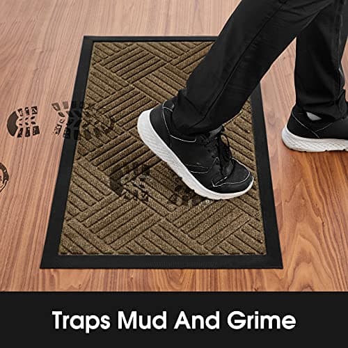 HOMEIDEAS Door Mat Welcome Doormat Outdoor 2 Pack, Rugs for Entryway Front Door Mats, Waterproof Heavy Duty Ultra Thin Rubber Backing Non Slip Floor Entry Mat Shoe Scraper for Doorway 17 x 29.5 Brown - Thumbnail 3