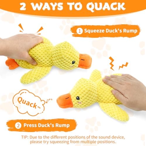 VOXGET Calming Duck Toy for Dogs, 2026 New Interactive Crinkle Toy with Quack Sound for Dogs Teeth, Soft Stuffed Plush Mellow Calming Duck Pillow for Puppy Keep Busy -Yellow, 9.8"x8.6"(S) - Thumbnail 2