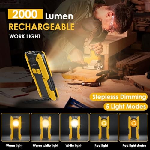 KOKOIN Rechargeable LED Work Light, 2000LM 40W Portable Flashlight with Flexible Gooseneck, Magnetic Base & Hook, 5 Modes for Car Repair, Camping, Emergency & Outdoor Work - Thumbnail 3