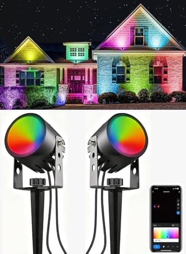 Ligency Spotlight Outdoor Smart Low Voltage Landscape Lights, 2 Pack Outdoor Spot Lights IP65 Waterproof RGBW Color Changing Spotlights for Yard Garden, 28.8Ft - Image 1