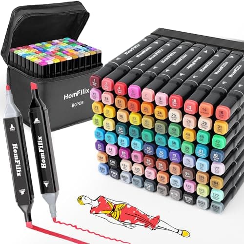HomFilix Alcohol Markers, 80 Colors Dual Tip Art Alcohol Markers Set - Perfect for Coloring, Drawing, Sketching, Card Making and Illustration, Perfect for Adults - Image 1
