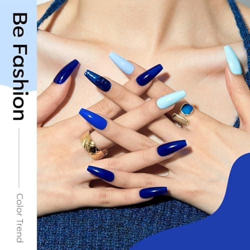 modelones Hema Free Gel Nail Polish, 6 Colors 2026 Spring Pastel Royal Navy Sky Icy Klein Blue Glitter Gel Polish Galaxy Dark Blue 9D Cat Eye Nail Polish with Magnet Soak Off Led Nail Art Kit - Thumbnail 5