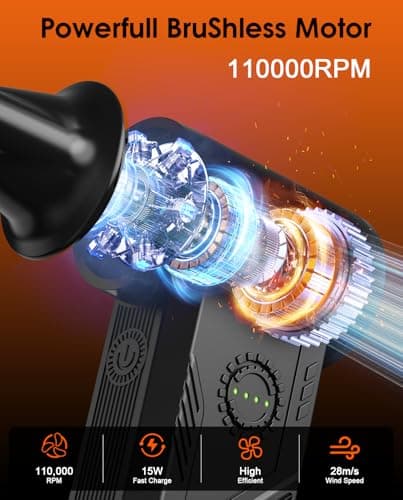 Efficore Durable Compressed Air Duster, 110K RPM Brushless Motor, 15W Fast Charge; Cordless Electric Air Duster, 4 Gears Adjustable; Rechargeable Air Blower for PC, Car, House, Outdoor Cleaning,Black - Thumbnail 3