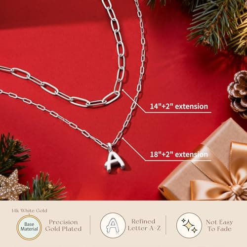 adoyi Easter Basket Stuffers Silver Initial Necklace for Women 14k Gold Plated Layered Bubble Letter Necklaces Trendy Jewelry Chain Name P Pendant Necklace Stack Birthday Valentines Gifts - Thumbnail 5