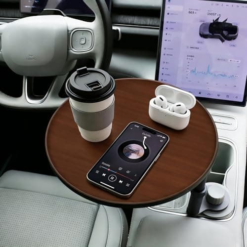 Lumlazni Car Desk for Laptop, Portable 360° Rotation Wooden Steering Wheel Tray (Cup Holder Mounted) for Food, Eating, Office, Compatible with Tesla Model Y/3 & Most Vehicles - Image 1