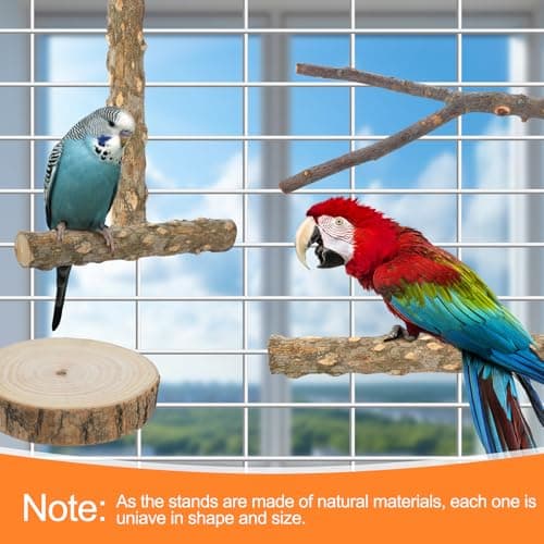 Bird Perch Stand, Pole Standing Natural Wood Bird Perch Set 7PCS Paw Grinding Fork Parrot Cage Branch with Rope Cage Accessories Toys for Parakeets, Cockatiels, Conure, Budgies (Brown 1) - Thumbnail 5