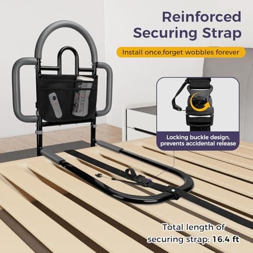 EASYVAVA Bed Rails for Elderly Adults Safety, Adjustable Bed Assist Rail - Portable Bed Cane Supports 400 Lbs,ASTM Approved Bedside Safety & Stability for Seniors,for Bed Frames 14.57"-20.67" - Thumbnail 6
