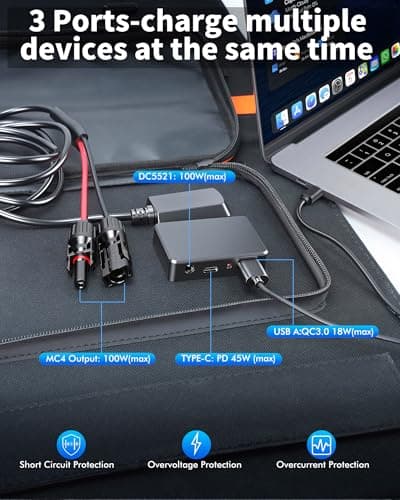 KEPEAK 100W Portable Solar Panel, Foldable Solar Panel with QC3.0 & PD, Waterproof High-Efficiency Solar Charger for RVs, Camping, Emergency Backup - Thumbnail 5