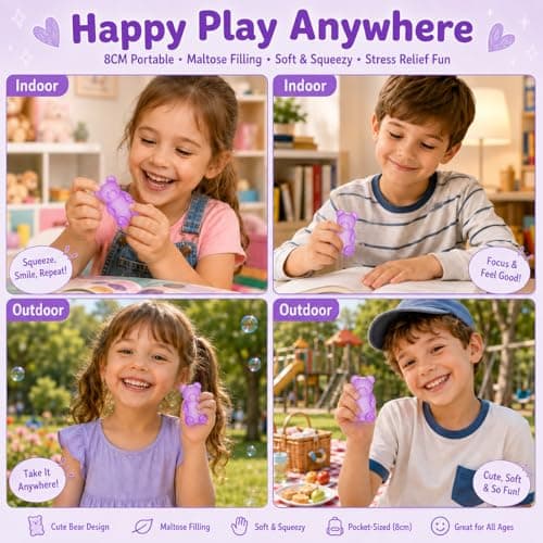 Zhgood Gummy Bear Squishy, Sensory Fidget Toy Toys for Anxiety Stress Relief,Squishies Sensory Toy for Adults Kids Teens,Purple Stress Ball for Classroom Prize, Birthday Gifts Party Favors - Thumbnail 5