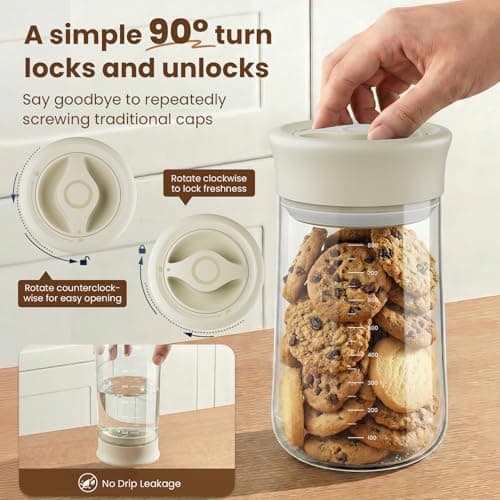 OURCABECUE 2026 Upgrade Wide Mouth Mason Jar 27 oz, 90° Rotating Lid Glass Storage Jar, Food Grade Overnight Oats & Yogurt Jar, Dry Snacks Candies jar - Thumbnail 2